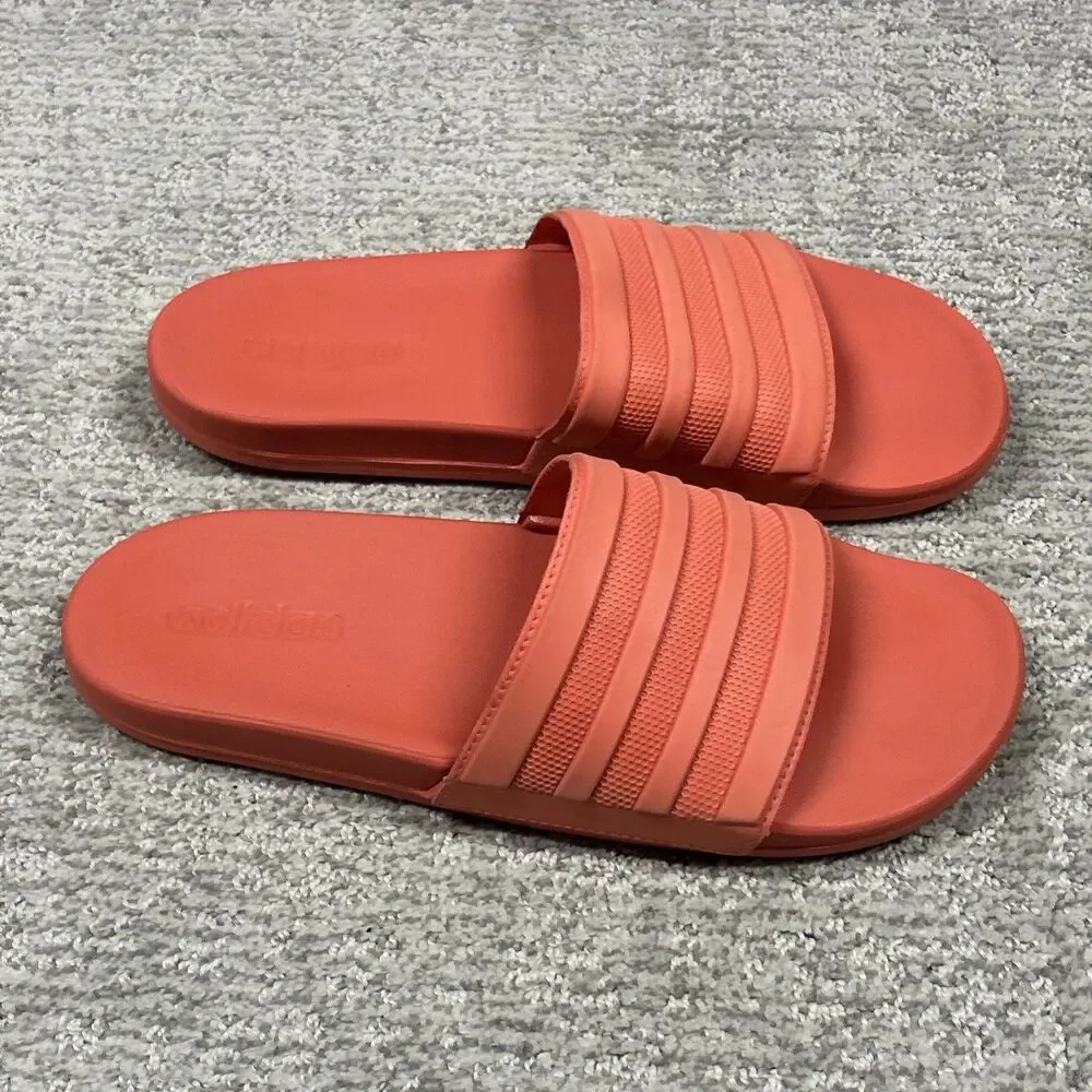 Adidas Sandals Mens 10 Adilette Slides Salmon Slip On Casual Logo Flats Summer